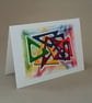 Multicolour abstract art blank inside handmade card, Linked II - Image 1