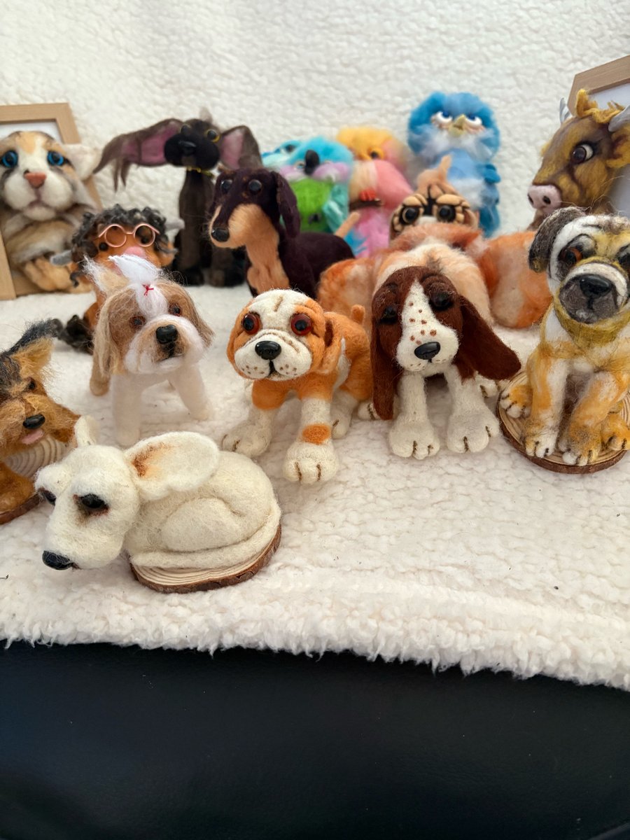 Handmade needle felted dogs can be personalised and own pets fur added 