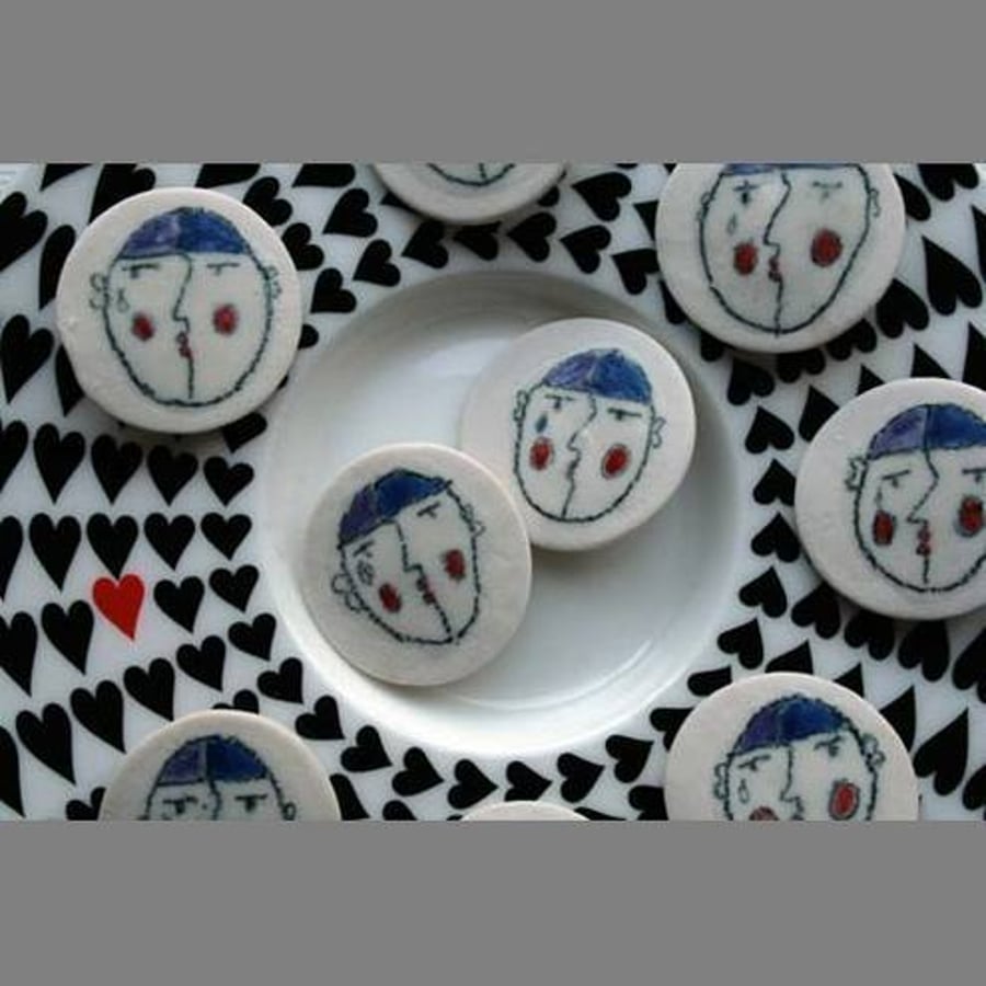 Handmade ceramic buttons - pierrot