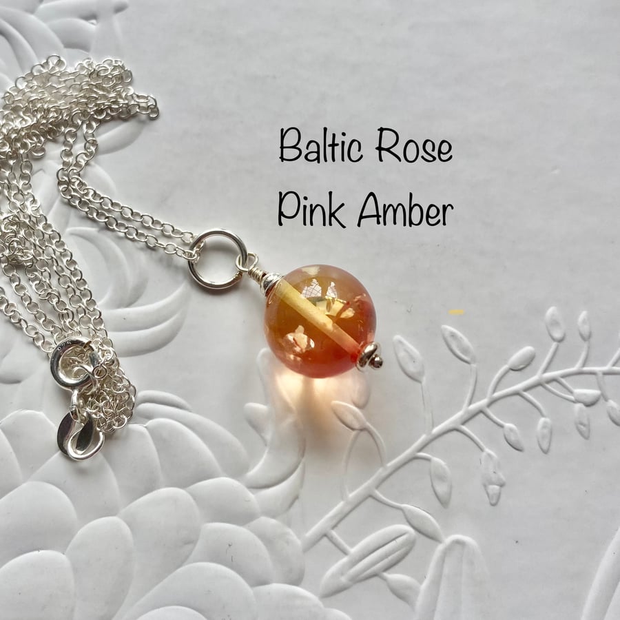 Rose Pink Baltic Amber pendant 