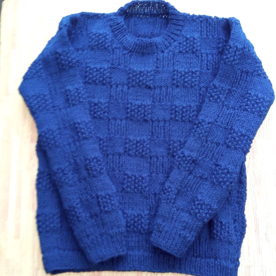 Unisex Jumper with Large Basket Weave Pattern, Child's Knitted Jumper