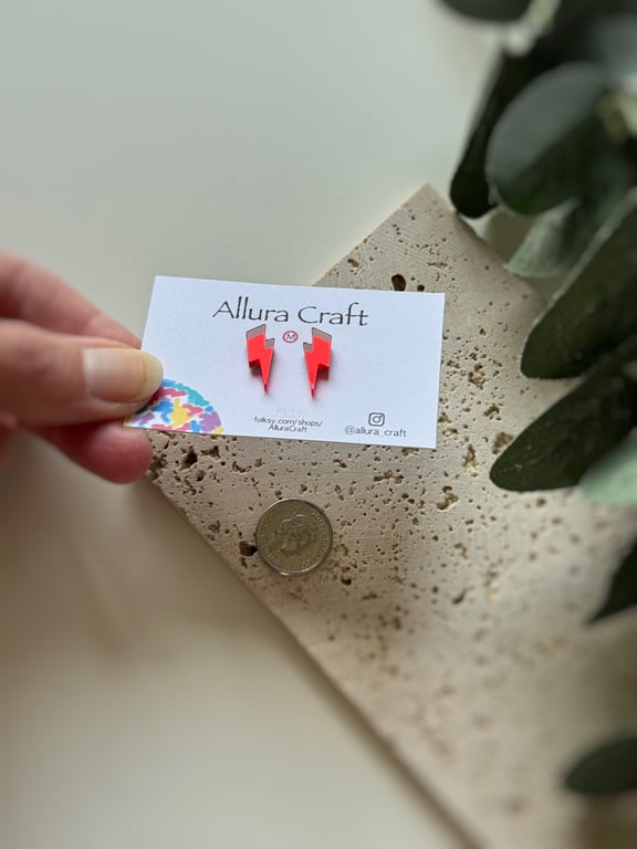 Lightning Bolt Mini Earrings - Mirror Red