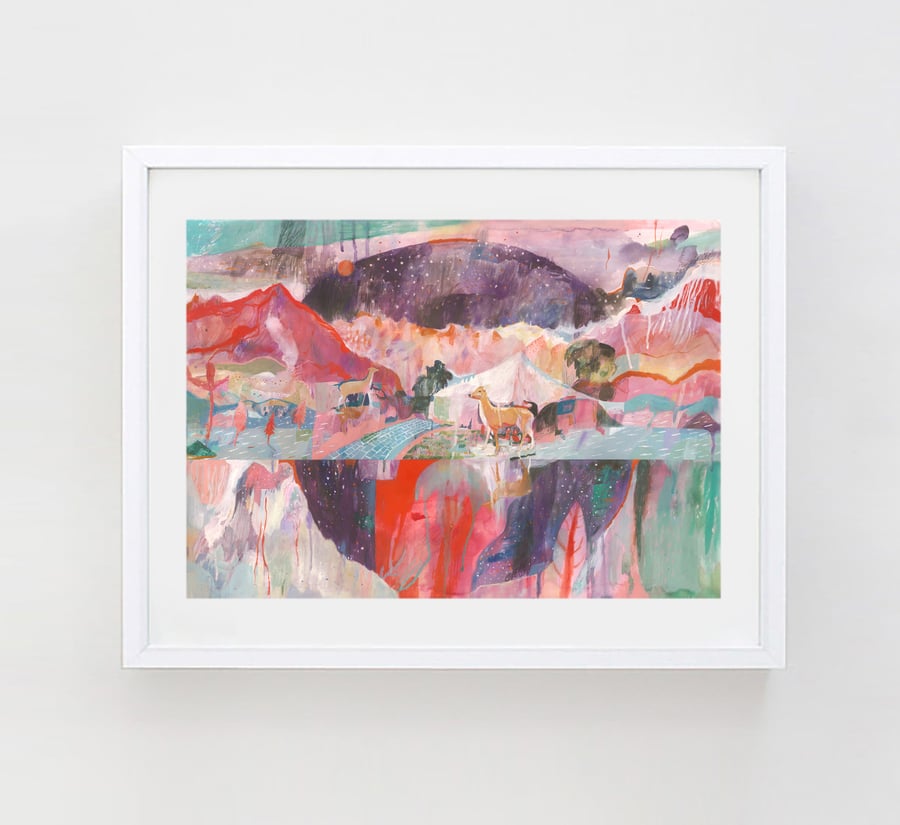 10% off! Art Print Plastic Animals in a Strange Park full of Stars A3 size