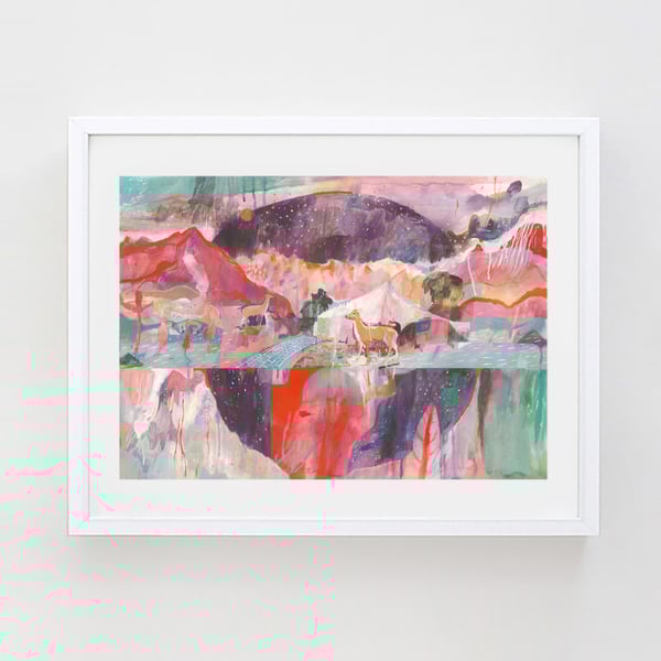 10% off! Art Print Plastic Animals in a Strange Park full of Stars A3 size