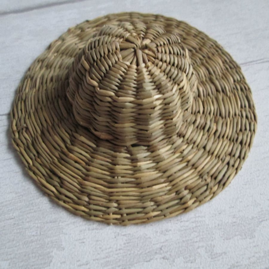SOLD - Ten Medium Miniature Decorative Straw Hats - 5 inches, 12 cm diameter