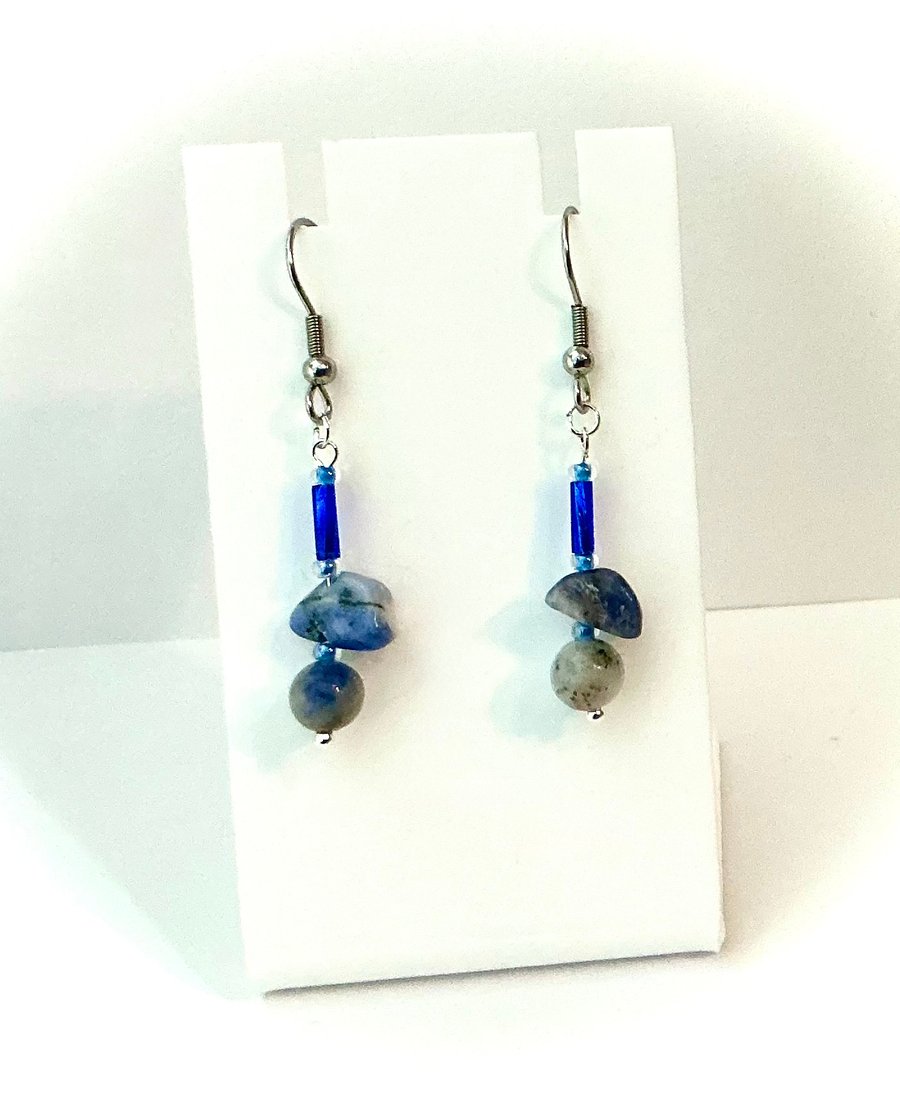 Sodalite Bead and Chip Earrings