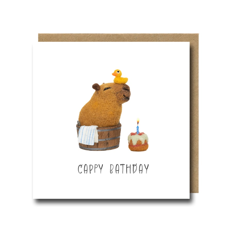 Capybara Birthday Card – Cute Needle Felted Animal Illustration