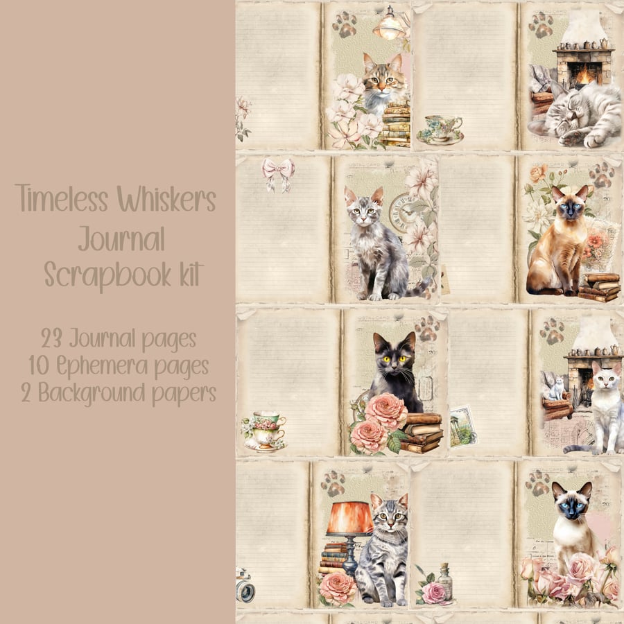 Timeless Whiskers Scrapbooking, Ephemera, Journal, Digital Download