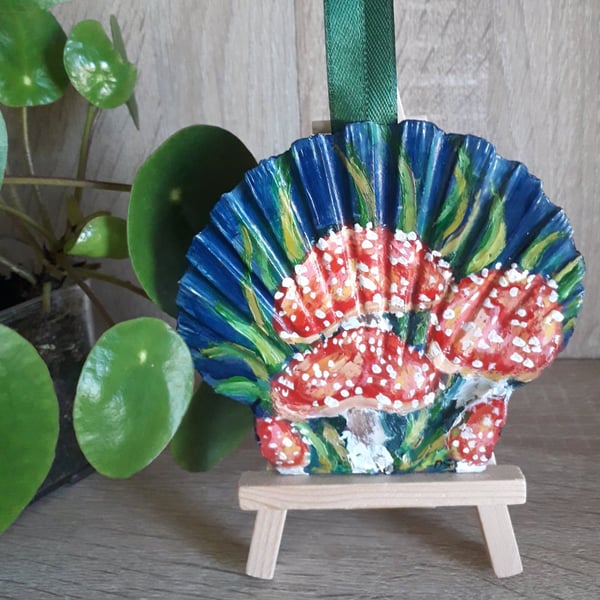 Fly Argaric Fungi handpainted Shell Wall Art.  