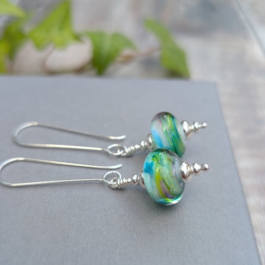 Sterling Silver Watercolour Lampwork Glass Long Earrings - JBJ1123