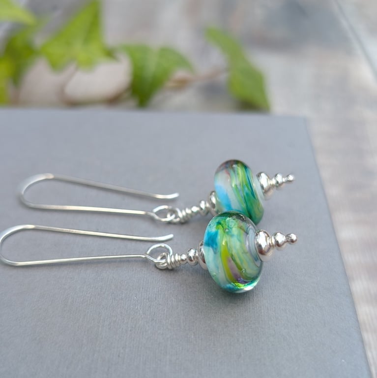 Sterling Silver Watercolour Lampwork Glass Long Earrings - JBJ1123