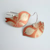 Bird earrings with leaf print