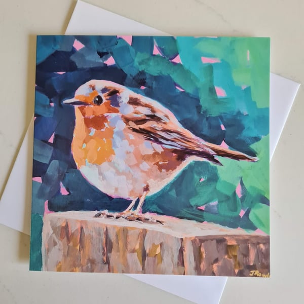 Robin bird painting printed card