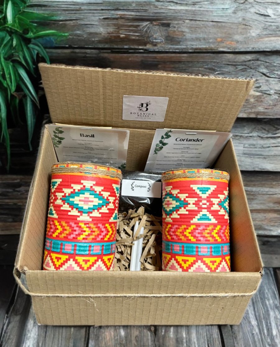 Boho Aztec Tribal Eco-Friendly Grow Your Own Herb Garden Gift Set