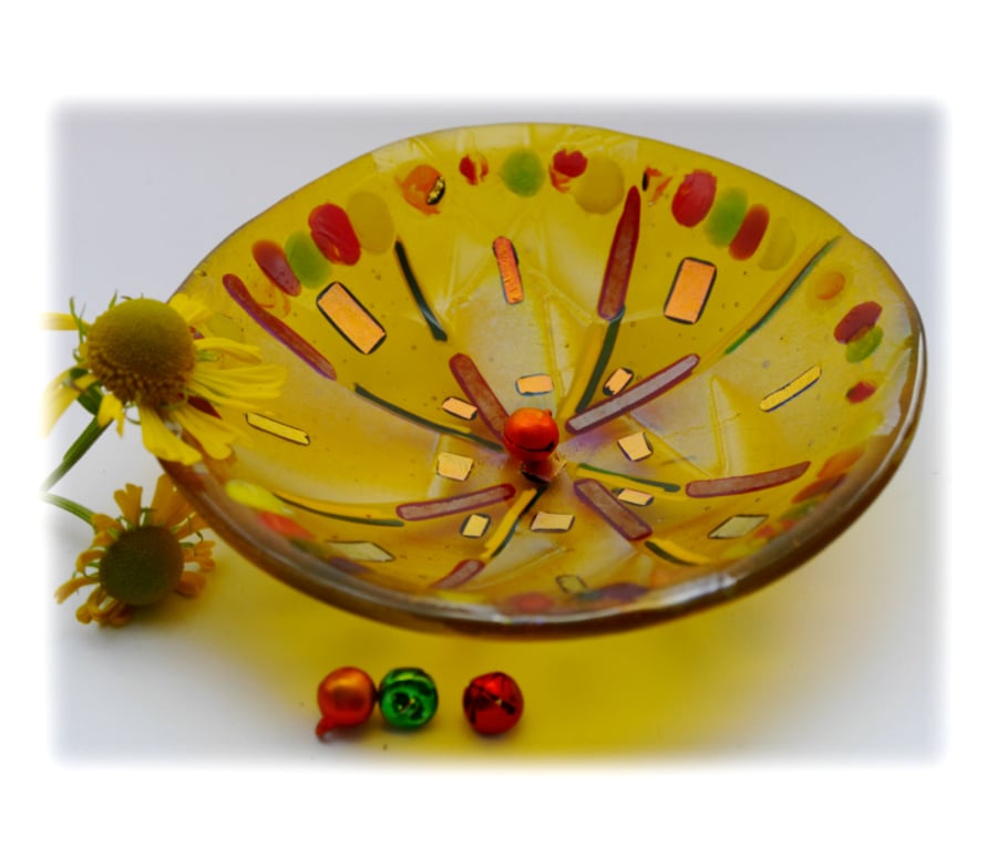 Fused Glass Bowl Round 12.5cm Golden Yellow Dichroic 021