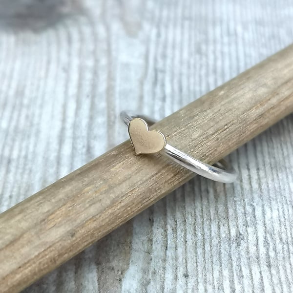 Sterling Silver ring with Gold Heart Detail