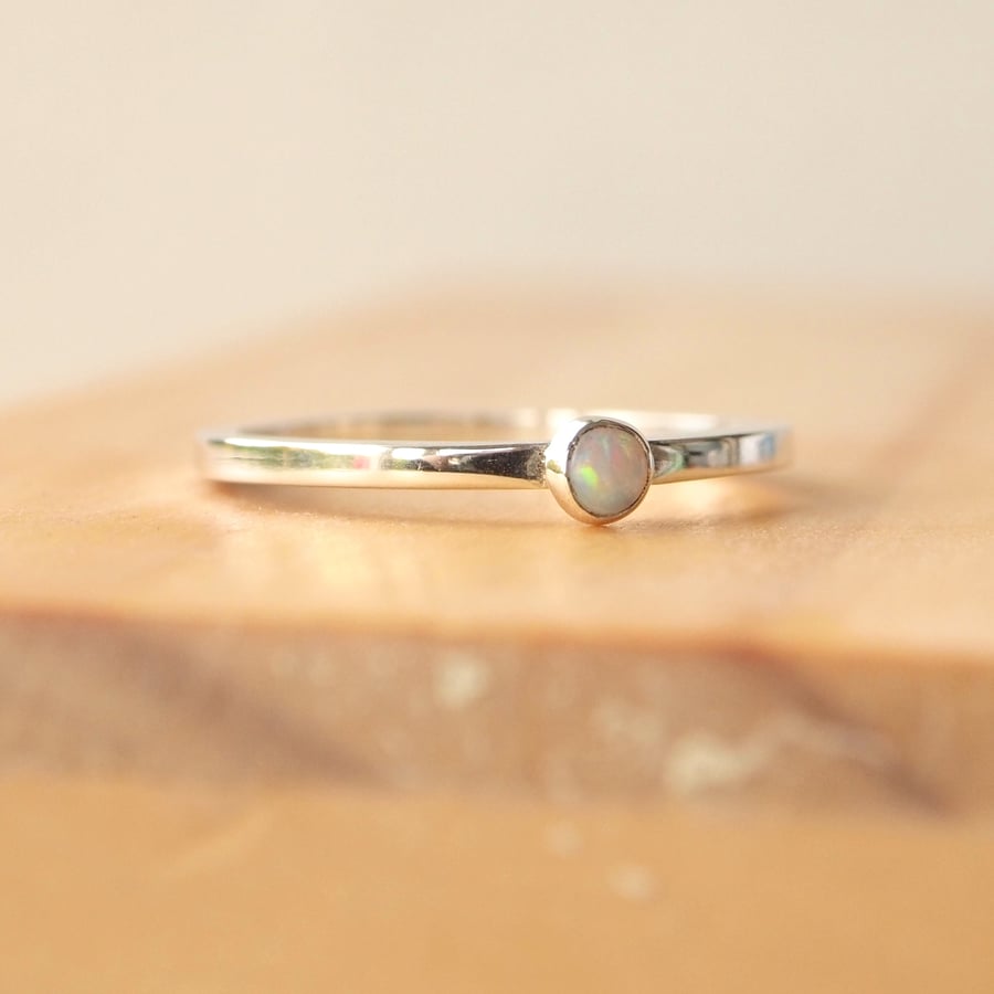 Opal Ring in Sterling Silver, Stacking Ring, October Birthstone Jewellery