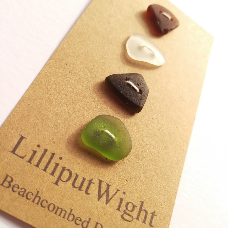 Set of four mixed colour sea glass buttons