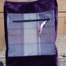 Violet velvet and plaid bag