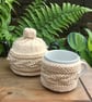 Cream Aran Mug Cosy, Knitted Leaf Design Mug Cosie - Image 6