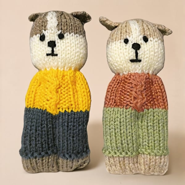 Handmade knitted pair of pocket dolls - dogs