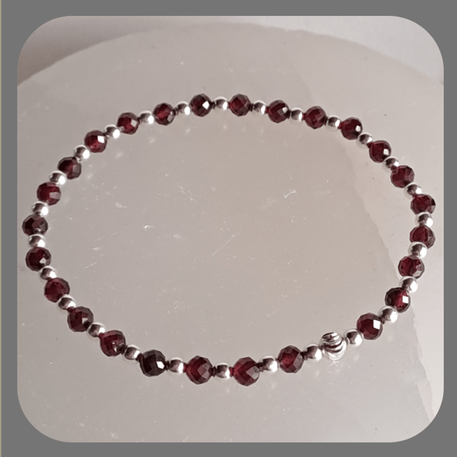 Sparkly Garnet and Sterling Silver Bracelet