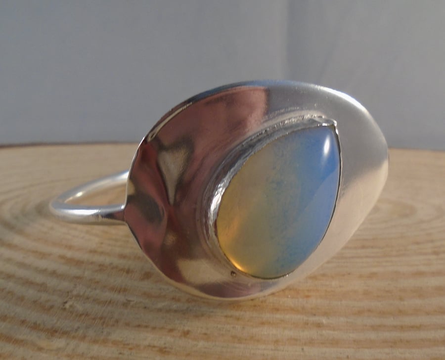 Sterling Silver Upcycled Dessert Spoon Bangle with Teardrop Opalite