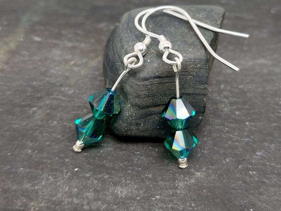 Sterling Silver Drop Earrings with Swarovski Crystal Beads 