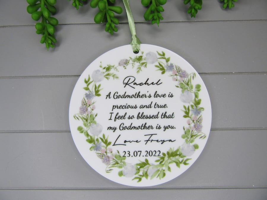 Personalised Godmother Thank You Gift Keepsake, Christening gift. Godparents