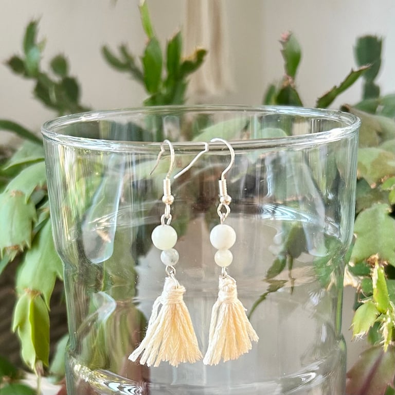 Amazonite tassel dangle earrings - Zodiac birthstone for Virgo