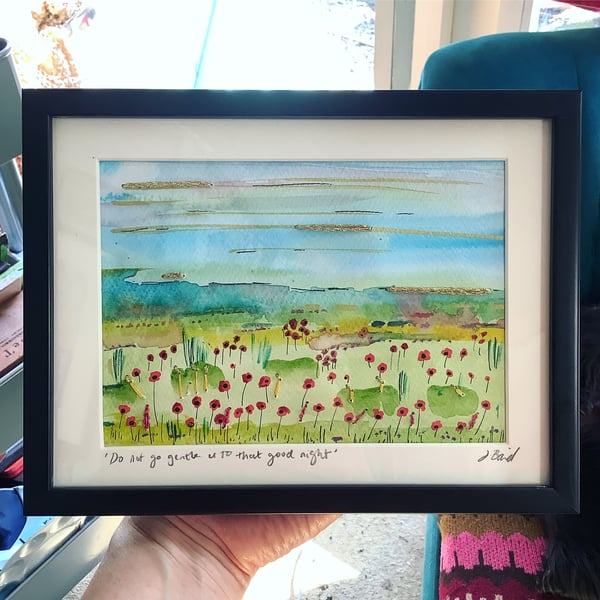 Original watercolour. Poppies. Wildflowers. Nature. Dylan Thomas. Poetry.