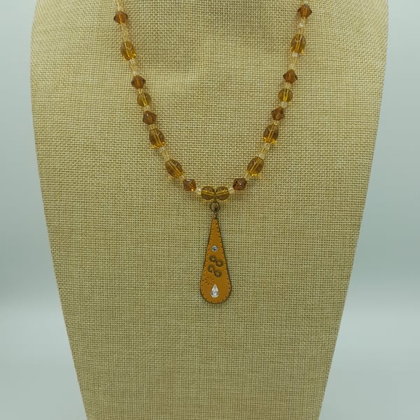 Honey yellow leather drop necklace