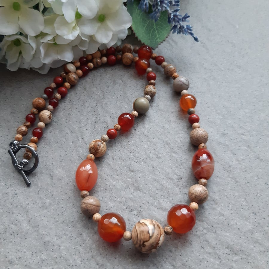 Picture Jasper And Agate Beaded Necklace 