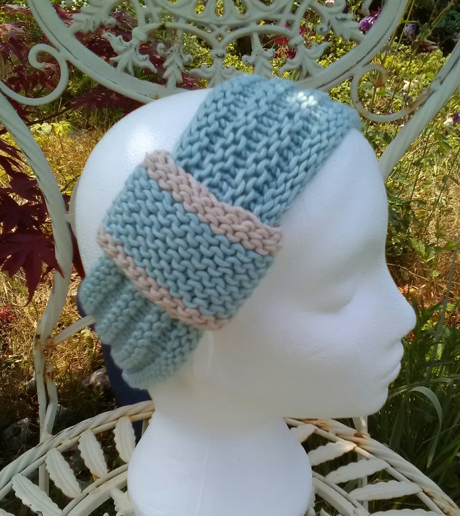 HEADBAND SALE! Vintage look loop Headband Bamboo & Wool - Ice Blue M