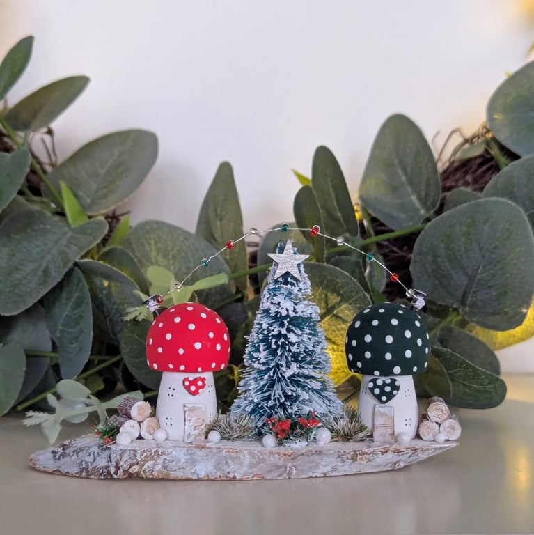 Fairy Light Toadstool Cottages - Handmade Wooden Christmas Home Decor 