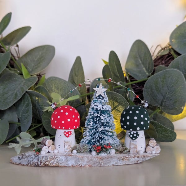 Fairy Light Toadstool Cottages - Handmade Wooden Christmas Home Decor 