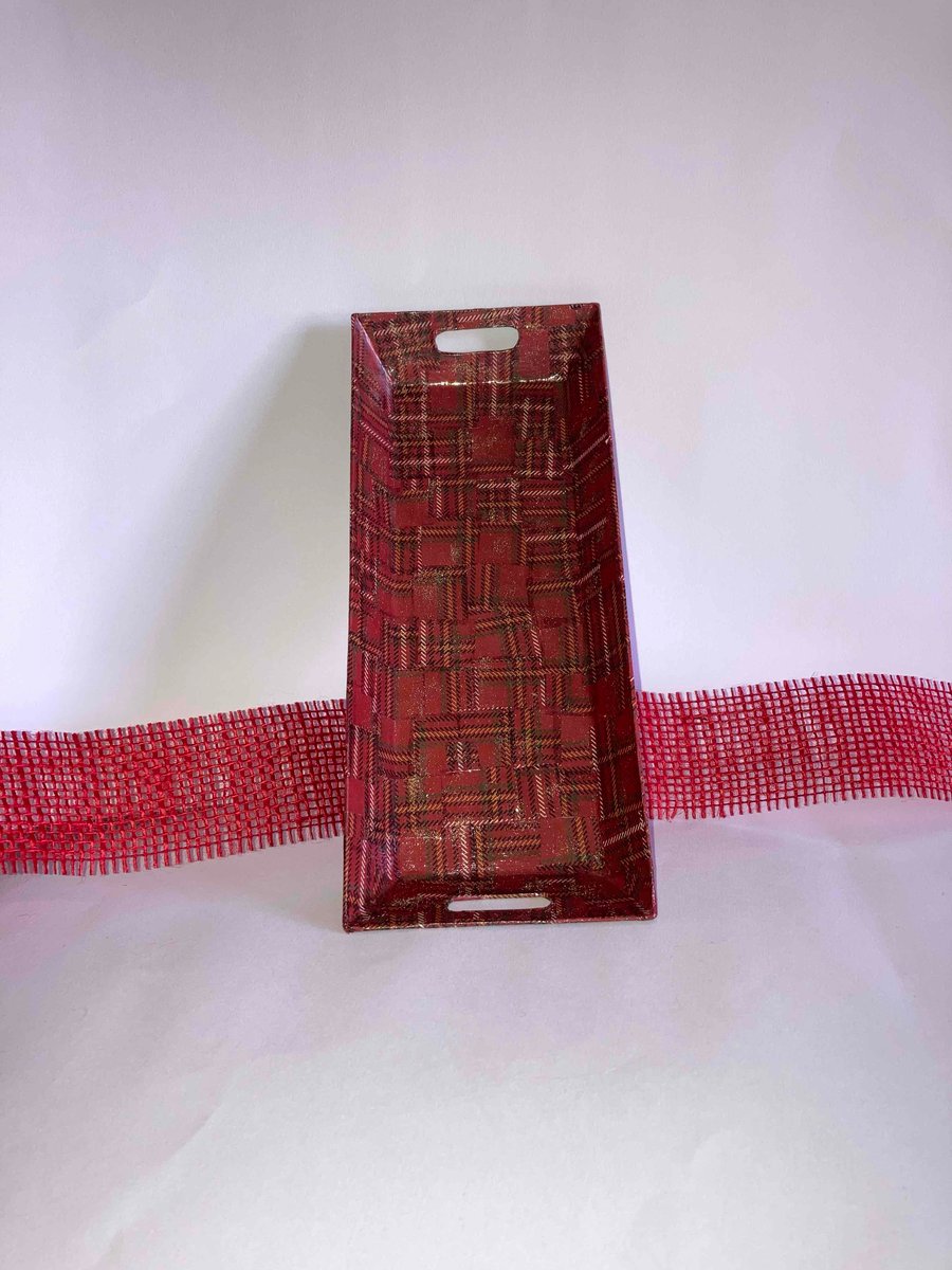 Red fun tartan patterned tray 