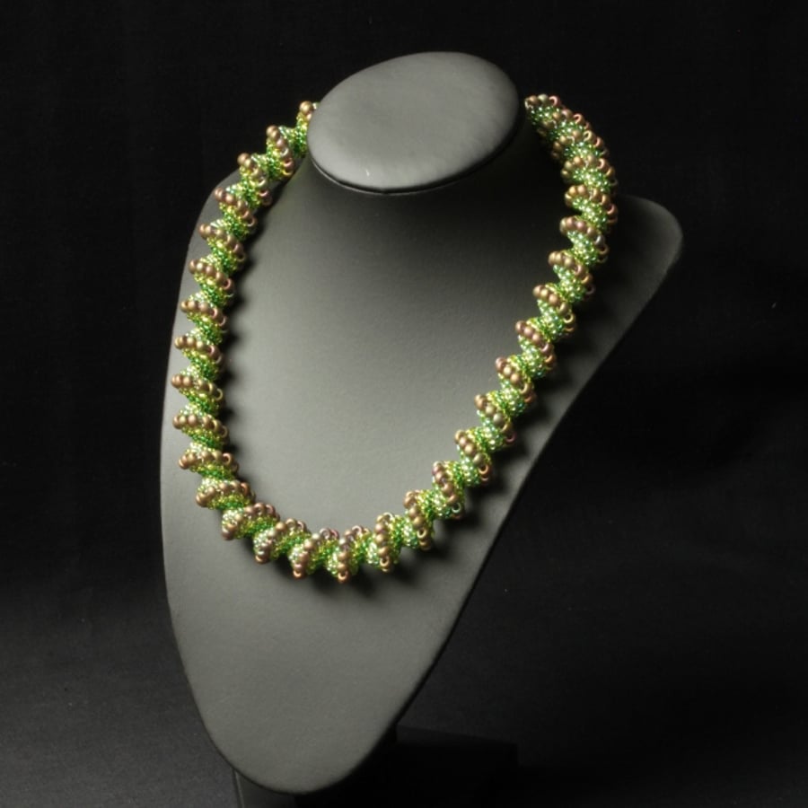 Green and Khaki Cellini Spiral Necklace