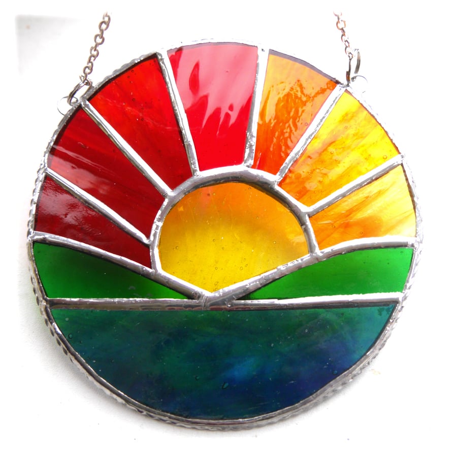 Sunrise Picture Stained Glass Suncatcher Handmade Sea Ring 