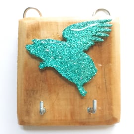 Turquoise Flying Pig Design Key Hanger Lightweight 