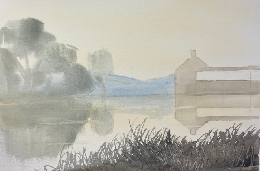 Newton under Roseberry farm - break of dawn (Pure Original Watercolour)