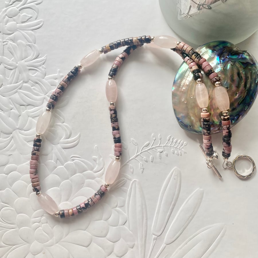 Rose Quartz and Rhodonite necklace