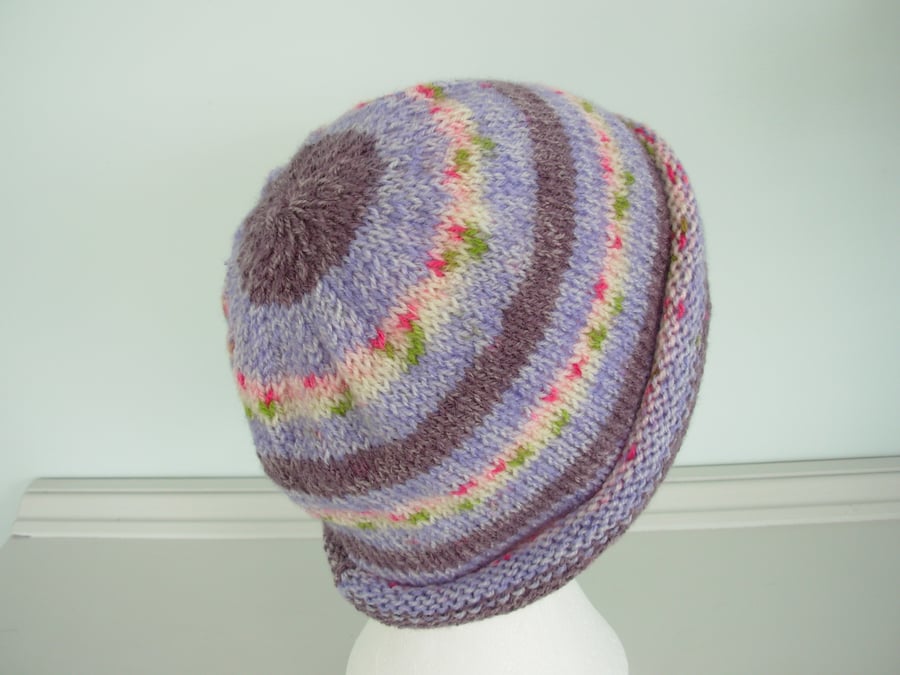 Adults Beanie Hat  Hand Knitted Fairisle Style