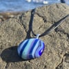 Blue and white strata puddle glass fused pendant