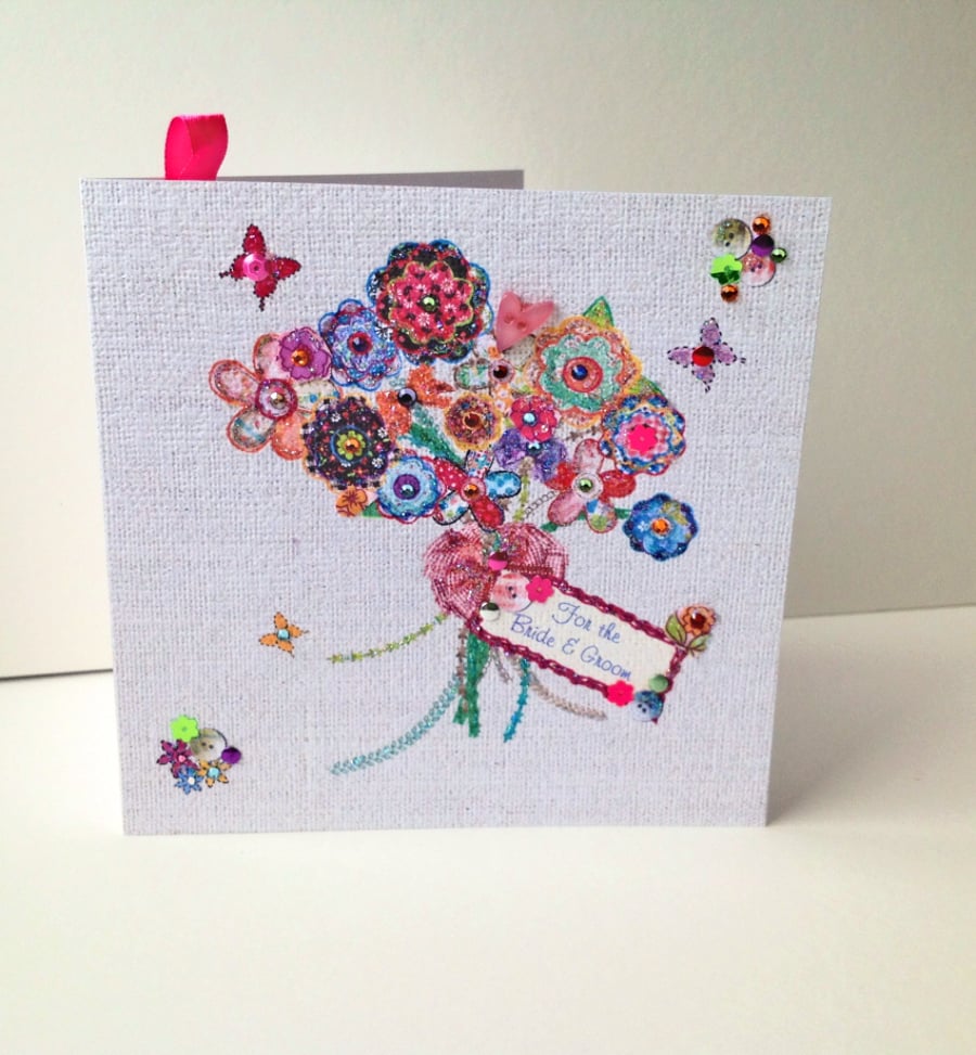 Bride&Groom,Wedding Card,Printed Applique Design,HandFinished Greeting Card