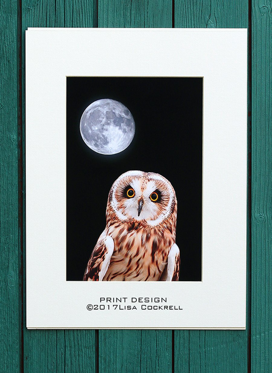 OWL MOON PRINT (A4 approx) MOUNTED FOR 40 X 30 CM FRAME