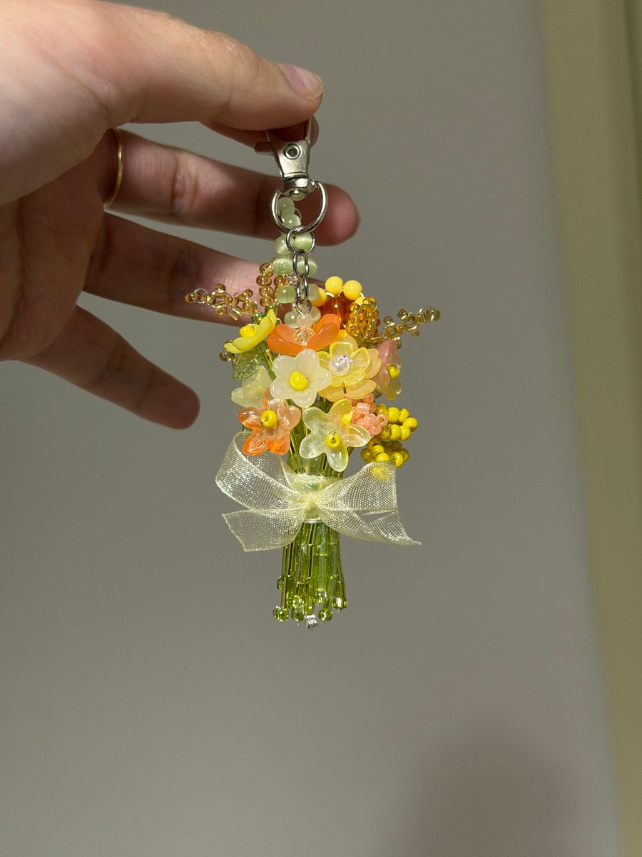Handmade beaded flower bouquet keychain