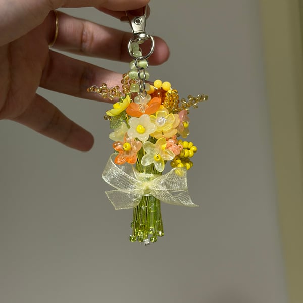 Handmade beaded flower bouquet keychain