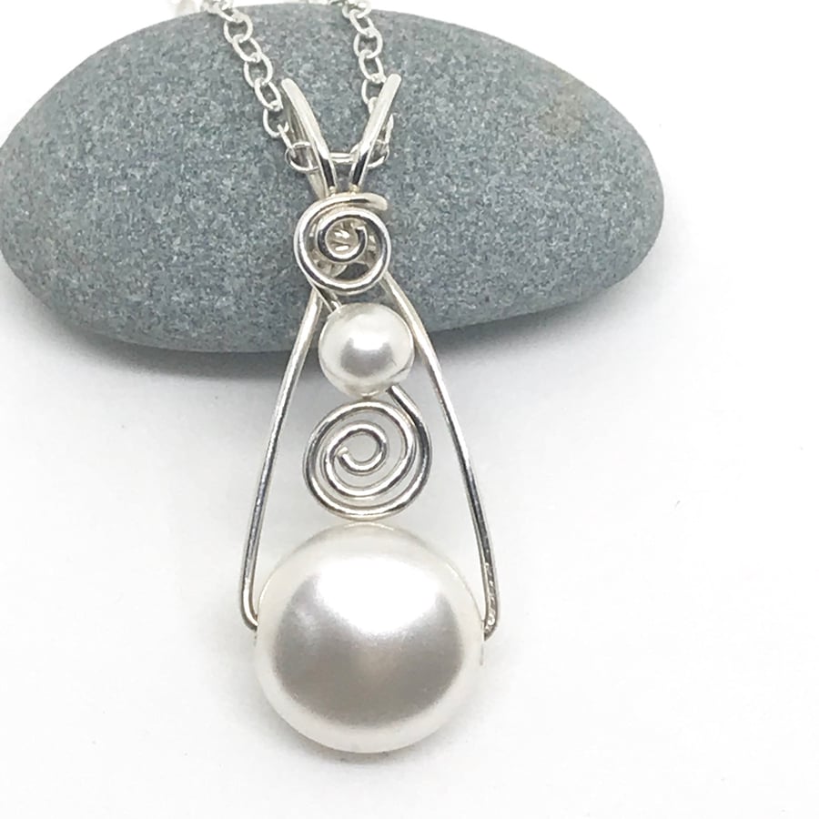 Sterling Silver Pearl Pendant, White Pearls,  Gift For Her