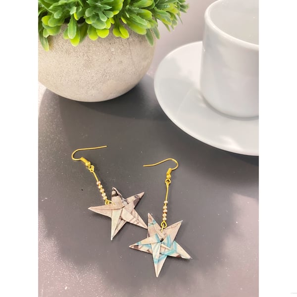 Star Earrings, Origami Star Earrings, Paper Star Earrings, Star Earrings, Lucky